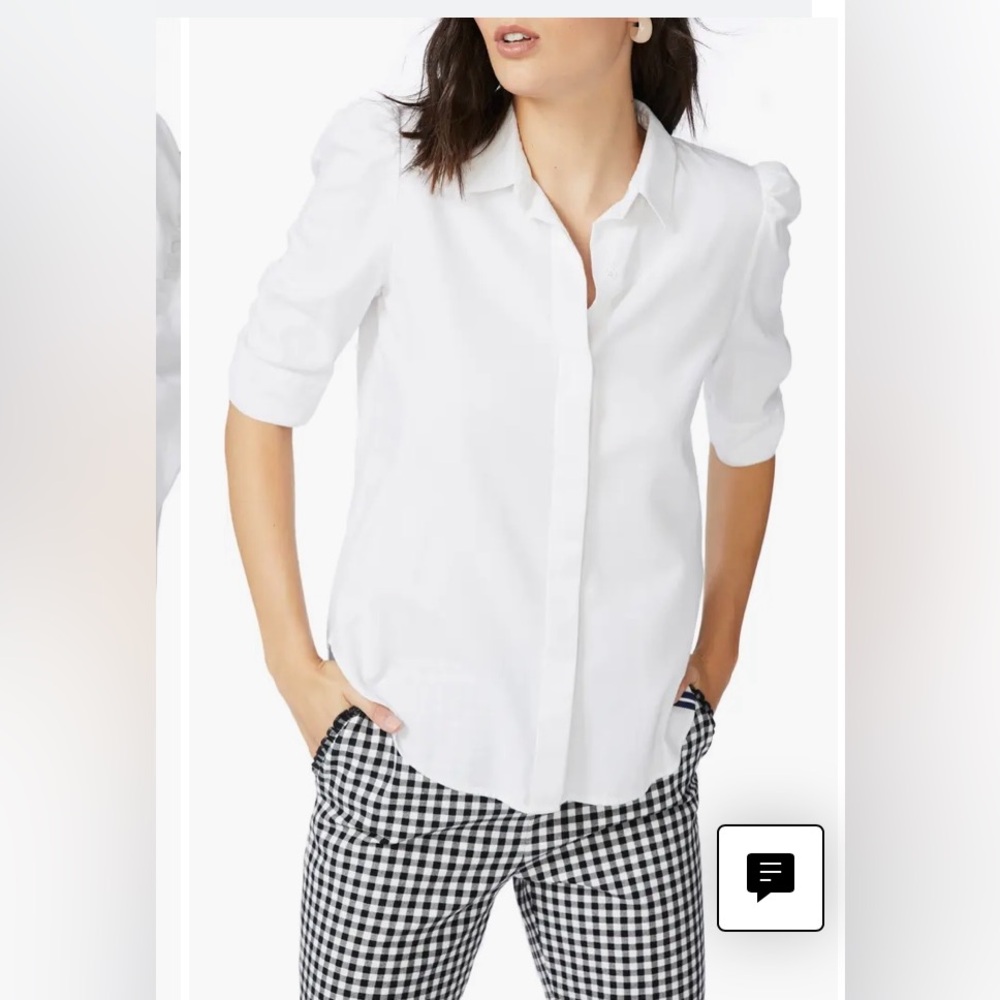COPY - Court & Rowe cotton white button down 3/4 ruched sleeve. Medium . Curved…